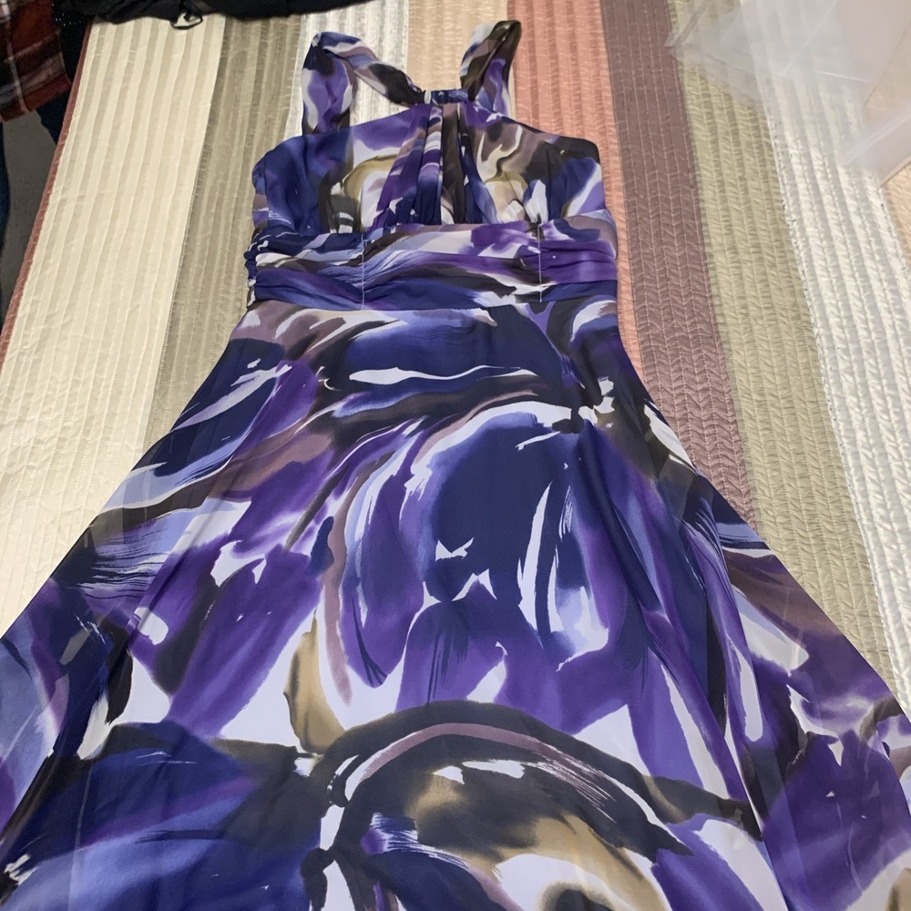 Dressbarn Halter Sleeveless Midi Dress Floral Purple Blue Size 10